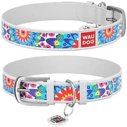 Нашийник для собак Waudog Design шкіряний з QR паспортом, малюнок Квіти, XS, Ш 12 мм, Дов 19-25 см