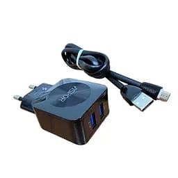 Блок живлення зарядний пристрій F13c 2 виходи USB + кабель microUSB