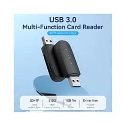 Зчитувач флеш-карт Vention USB 3.0 to SD+TF Black Dual Drive Letter (CLGB0) - мініатюра 8