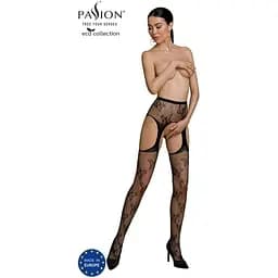 Еротичні колготки-бодістокінг Passion ECO S001 black з доступом декор метелика підв'язки One size