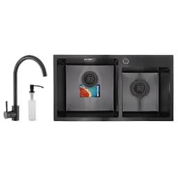 Набор кухонная мойка со смесителем и дозатором Mixxus SET-7843D-220x1.0-PVD MX0585, Черный матовый