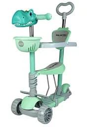 Дитячий триколісний самокат 5 в 1 з підсвічуванням, кошиком та батьківською ручкою Galaktika Dino Зелений