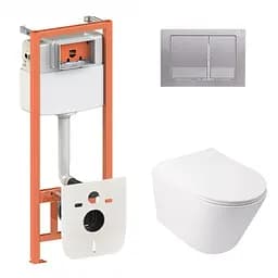 Набор: Qtap Swan Ultra Quiet унитаз подвесной QT16335179W + Nest комплект инсталляции 4в1 (квадратная клавиша Satin) QT0133M425 + M06029SAT