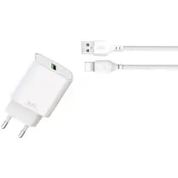 Мережевий зарядний пристрій XO L103 (EU) QC3.0 18W Charger with TYPE-C cable Білий