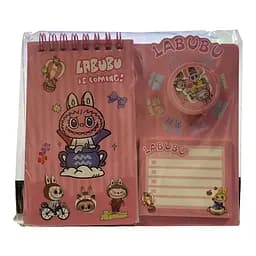 Дитячий блокнот Лабубу із наліпками, стікерами для записів та тримачем для ручки малиновий (25-SS197)