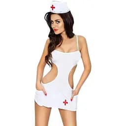 Костюм медсестри Passion Akkie Set White сорочка, трусики, шапочка L/XL