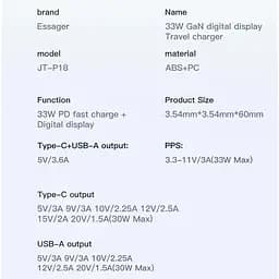 Зарядний пристрій Essager GaN III PD USB-C USB-A з дисплеєм 33W - мініатюра 9