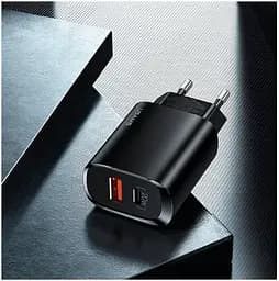 Зарядний адаптер блок мережевий USAMS T35 Fast Charger US-CC121 2 порти 20 Вт чорний - мініатюра 4