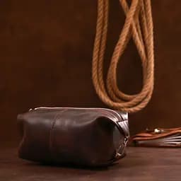 Шкіряна вінтажна косметичка Shvigel 16398 коричнева - мініатюра 7