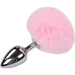 Металлическая анальная пробка Кроличий хвостик Alive Fluffy Plug L Pink диаметр 3.9 см