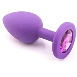 Анальна пробка класична конусна силіконова JewelPlug з кристалом 35x80 мм фіолетова