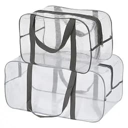 Набор прозрачных сумок в роддом: размер М 40х25х20 см + размер L 50х25х30 см (серые)