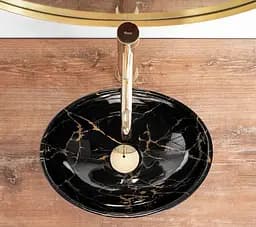 Умивальник Rea Sofia mini black marble shiny накладний REA-U6963, Чорний матовий - мініатюра 4
