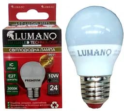 Лампа LED ДШ 10W E27 3000K 900Lm шарик TM LUMANO