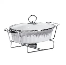 Марміт Yiwu HP1024 мармітниця з кришкою на підставці овальна 35 см x 22 см x 6 см Білий