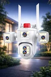Відеокамера 4G IP66 4G 12 Мп (JE-190-2) 4 екранні 360-градусні камери IP-камера чотири об'єктиви Біла