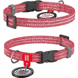 Нашийник для котів та дрібних порід собак Waudog Re-cotton з QR паспортом, відновлена бавовна, світловідбиваючий, пластикова пряжка, XS, Ш 10 мм, червоний