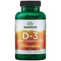 Вітаміни Swanson D3 with Coconut oil 5000 IU 60 капсул