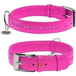 Ошейник для собак Waudog Glamour кожаный с QR паспортом, двойной со страз, L, Ш 35 мм, Дл 46-60 см (4823089318189)