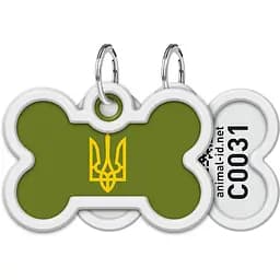 Адресник для собак і котів Waudog Smart ID з QR паспортом Тризуб олива 4х2.8 см