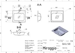 Умивальник Miraggio DELLA 500 (0001068) Mirasoft, Матовий, Накладний/Врізний, Білий - мініатюра 2
