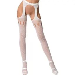 Еротичні колготки-бодістокінг Passion S024 white імітація спокусливих панчох і поясів S/M/L