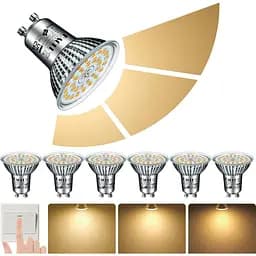 Світлодіодні лампи EACLL GU10 3-ступеневе затемнення 3-яркість, 10 Вт 3000 K теплий білий, пачка з 6 штук, 940 lm еквівалент 125 W