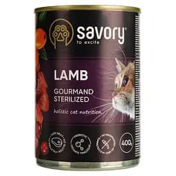 Вологий корм для дорослих стерилізованих кішок Savory Cat Can Adult Sterilised з ягням 400 г