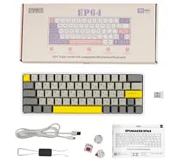 Клавіатура ігрова механічна бездротова Epomaker EP-64-WM White 2.4G/BT/USB RGB Mulan Switch Linear Hot-Swap - мініатюра 2