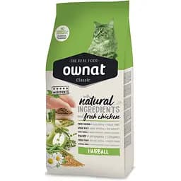 Сухий корм Ownat Classic Hairball для виведення грудочок шерсті у дорослих котів, з куркою, 4 кг