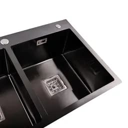 Кухонна мийка Platinum Handmade PVD HDB з нержавіючої сталі 3.0 мм квадратний сифон 78x48x23 см чорна - мініатюра 4