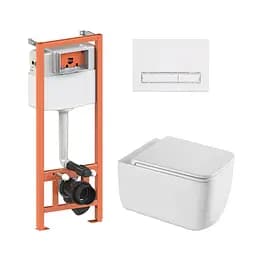 Подвесной унитаз Qtap Gemini Ultra Quiet + инсталляция Qtap Nest 4 в 1 (линейная клавиша White), Белый