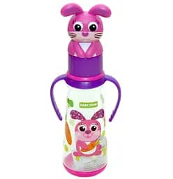 Пляшечка для годування Baby Team, з ручками та силіконовою соскою, 250 мл, рожевий (1414_зайчик)