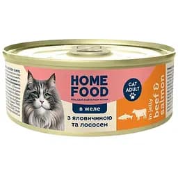 Повнораціонний консервований корм Home Food для дорослих котів з яловичиною та лососем в желе 85 г