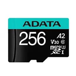 Карта пам'яті ADATA microSDXC (UHS-1 U3) Premier Pro 256Gb Class 10 V30S A2 (R-100Mb/s W85Mb/s) (AUSDX256GUI3V30SA2-RA1)