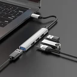 USB хаб HOCO HB26, адаптер Type C на USB з розширенням портів та підтримкою OTG, сірий - мініатюра 2
