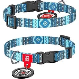 Ошейник для собак Waudog Nylon нейлоновый c QR паспортом, рисунок Этно синий , пластиковый фастекс, XS, Ш 10 мм, Дл 20-30 см