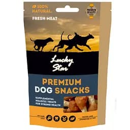 Ласощі для собак Lucky star Гантельки з м'яcoм качки на пресованій кістці з сиром'ятної шкіри 6 см 85 г 