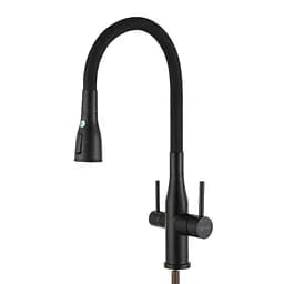 Змішувач для кухні на дві води Gappo G4399-66 силіконовий вилив нержавіюча сталь чорний матовий