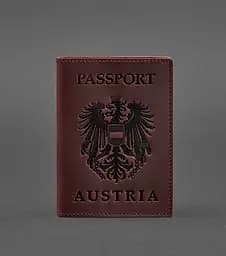 Кожаная обложка для паспорта с австрийским гербом бордовая Crazy Horse