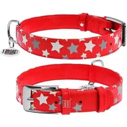 Ошейник для собак Waudog Glamour кожаный с QR паспортом, узор Звездочка, светящийся/светоотражающий, S, Ш 20 мм, Дл 30-39 см (4823089301266)