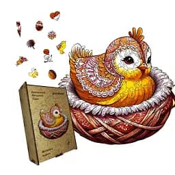 Дерев'яний фігурний пазл Дотепне Курча, А4, Картонна коробка 100 елементів