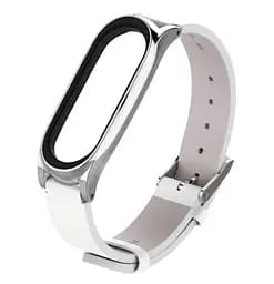 Шкіряний ремінець Primo Mijobs для фітнес-браслета Xiaomi Mi Smart Band 7 White Silver - мініатюра 2