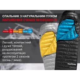 Спальник з натуральним пухом Naturehike CW400 NH18C400-D розмір L чорно-блакитний - мініатюра 10