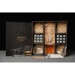 Подарунковий набір Whiskey Stones камені для віскі в дерев'яному пеналі №8 + декантер і 4 склянки Pasabahce + щипці + мішечок - мініатюра 3