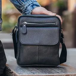 Шкіряна чоловіча сумка 17х21х5, барсетка через плече Tiding Bag 4134A чорна 170
