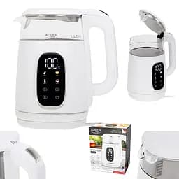 Електрочайник Adler AD 1305 white silver 1850-2200Вт/1.7л/скло/встановлення температури/(AD1305WS) - мініатюра 8
