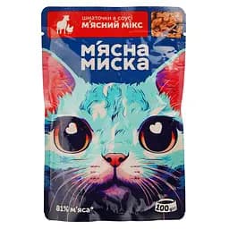 Влажный корм для кошек Мясная Миска кусочки в соусе мясной микс 100 г