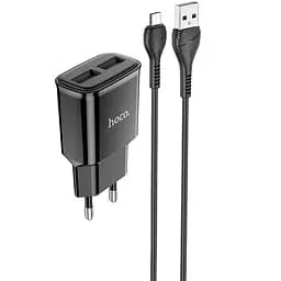 МЗП Hoco C88A Star round 2.4A (2USB-A) + кабель USB to MicroUSB Чорний