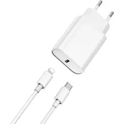 Мережевий зарядний пристрій Wiwu Wi-U001 Type C 20 PD charger set with EU Plug Type C to Lightning Білий